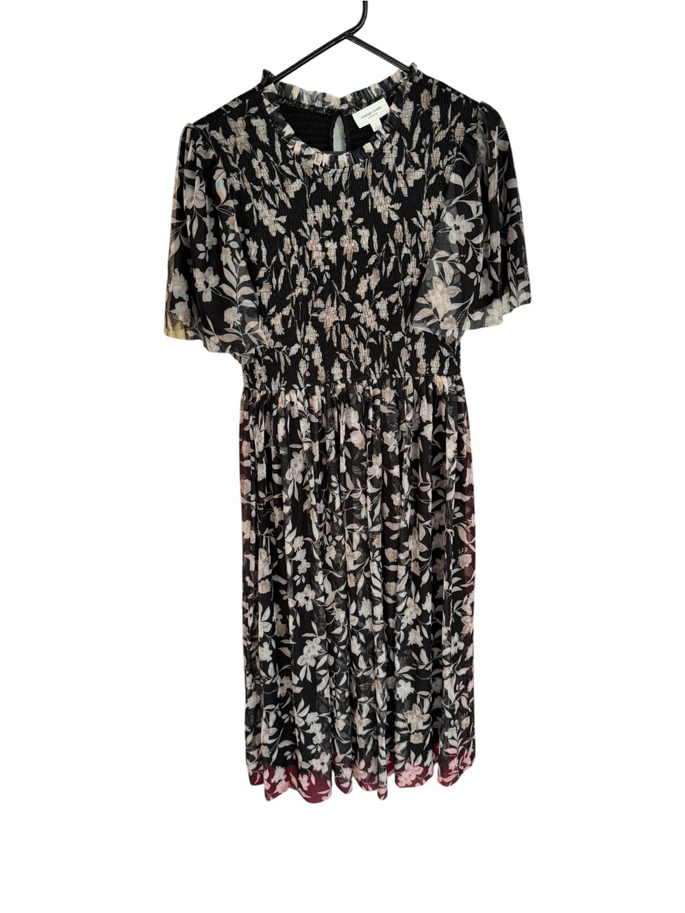 Orange Creek Floral Mesh Smocked Midi Dress Black size large